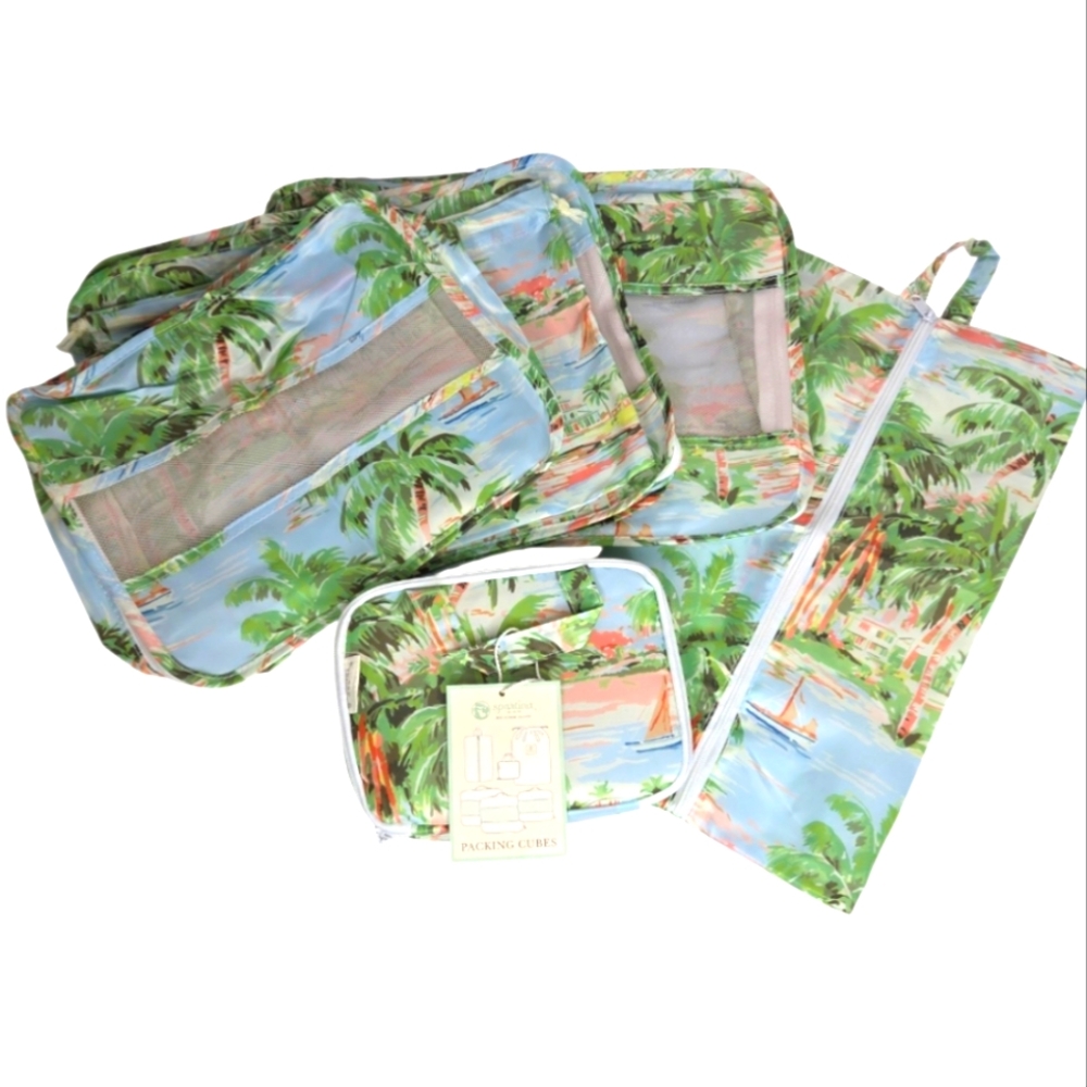 Spartina 449 6 Piece Set Packing Cubes Coastal Dreams NEW